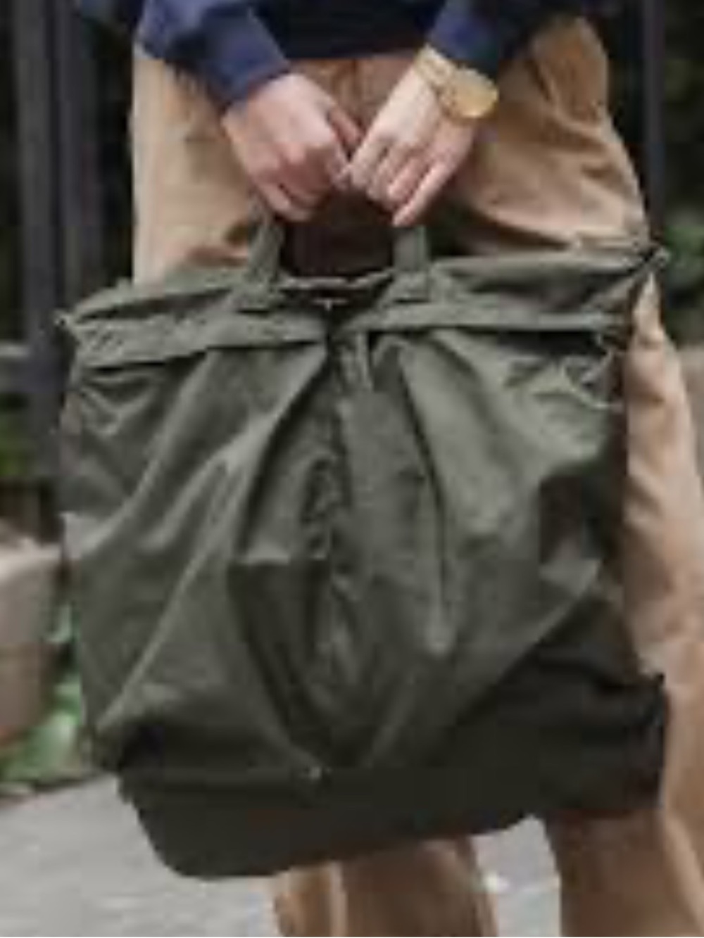 Olive Nylon Tote Bag for Men